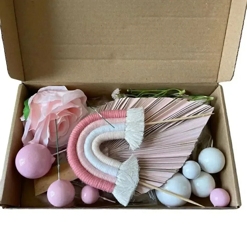 NWT Boho Rainbow Cake Toppers Bohemian Cake Topper Decoration Foam Ball Cake Pic